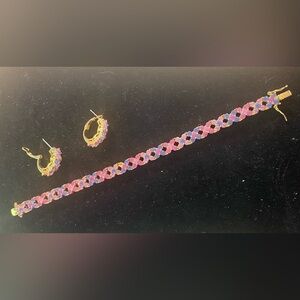 Joan Rivers Gold-tone & Crystal Flower Bracelet (7.5”) and Earring Set